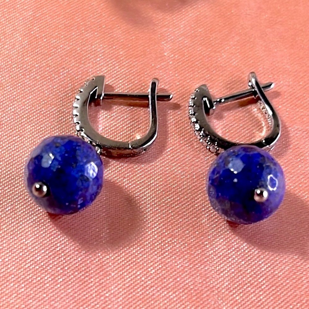 Black Plated Faceted Lapis Lazuli Earrings